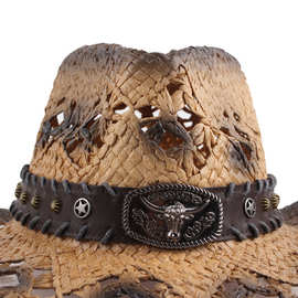 跨境热销款时尚复古PU皮革装饰帽带欧美流行风格牛头皮带手工帽饰