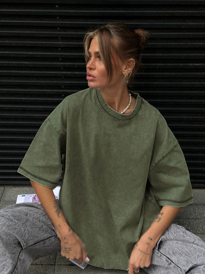 Áo thun nam tay ngắn cổ tròn cotton giặt mềm phong cách Âu Mỹ — Màu cà phê, Màu mơ, Màu tím, Màu xanh lam chi tiết 44