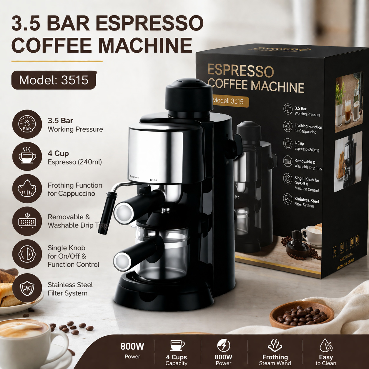 3.5bar máquina de café de vapor semi-automática italiana burbuja de leche clásica bomba oficina doméstica máquina de café transfronteriza