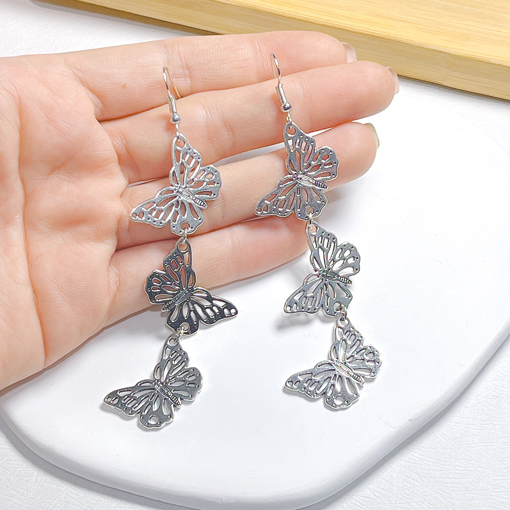 1 Pair Quantity 1 Pair Cute Butterfly Metal Drop Earrings