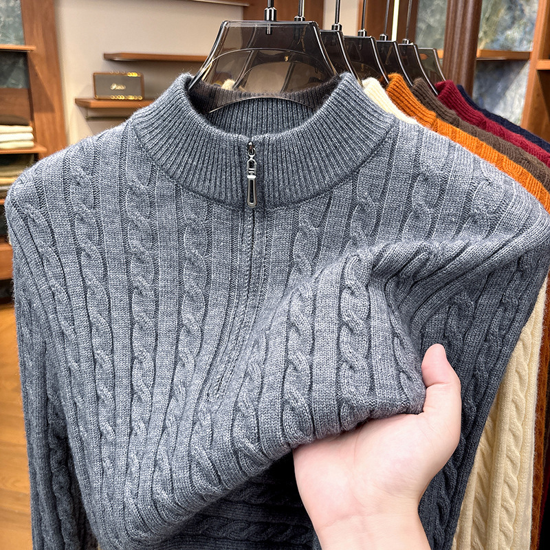 Popular thickened knitted half-zip sweater, new autumn and winter men's warm pullover, mid-neck base layer shirt for middle-aged men Popular thickened knitted half-zip sweater, new autumn and winter men's warm pullover, mid-neck base layer shirt for middle-aged men