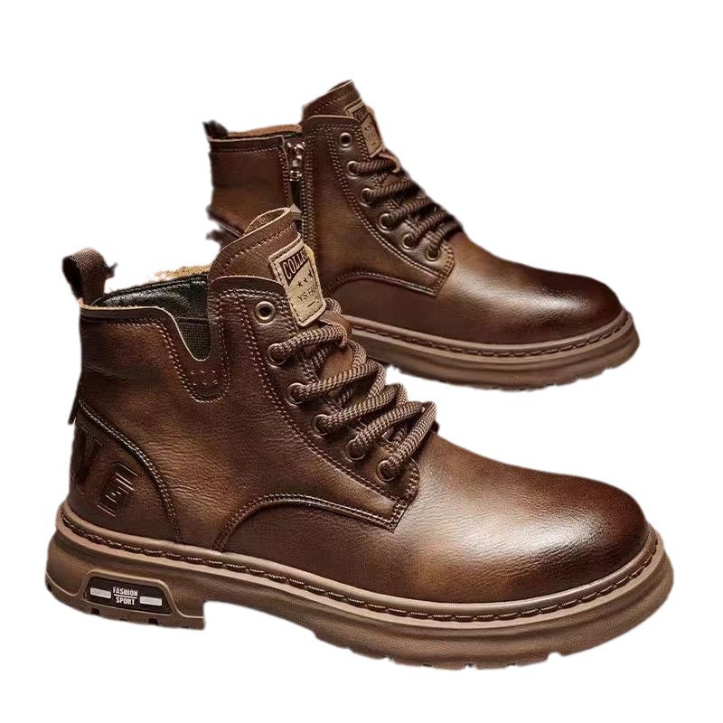 Botas Martin para hombres otoño y invierno más terciopelo grueso zapatos de algodón de alto perfil caliente herramienta de botas de nieve gruesas botas Martin