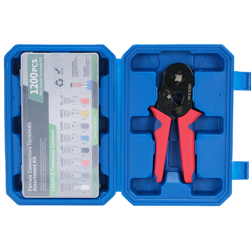 Terminales de Cableado Tipo Tubo VE Europeos Prensados en Frío, 1200 Piezas, Alicates de Engarzado HSC8 6-4A, Juego Combinado de Alicates de Engarzado