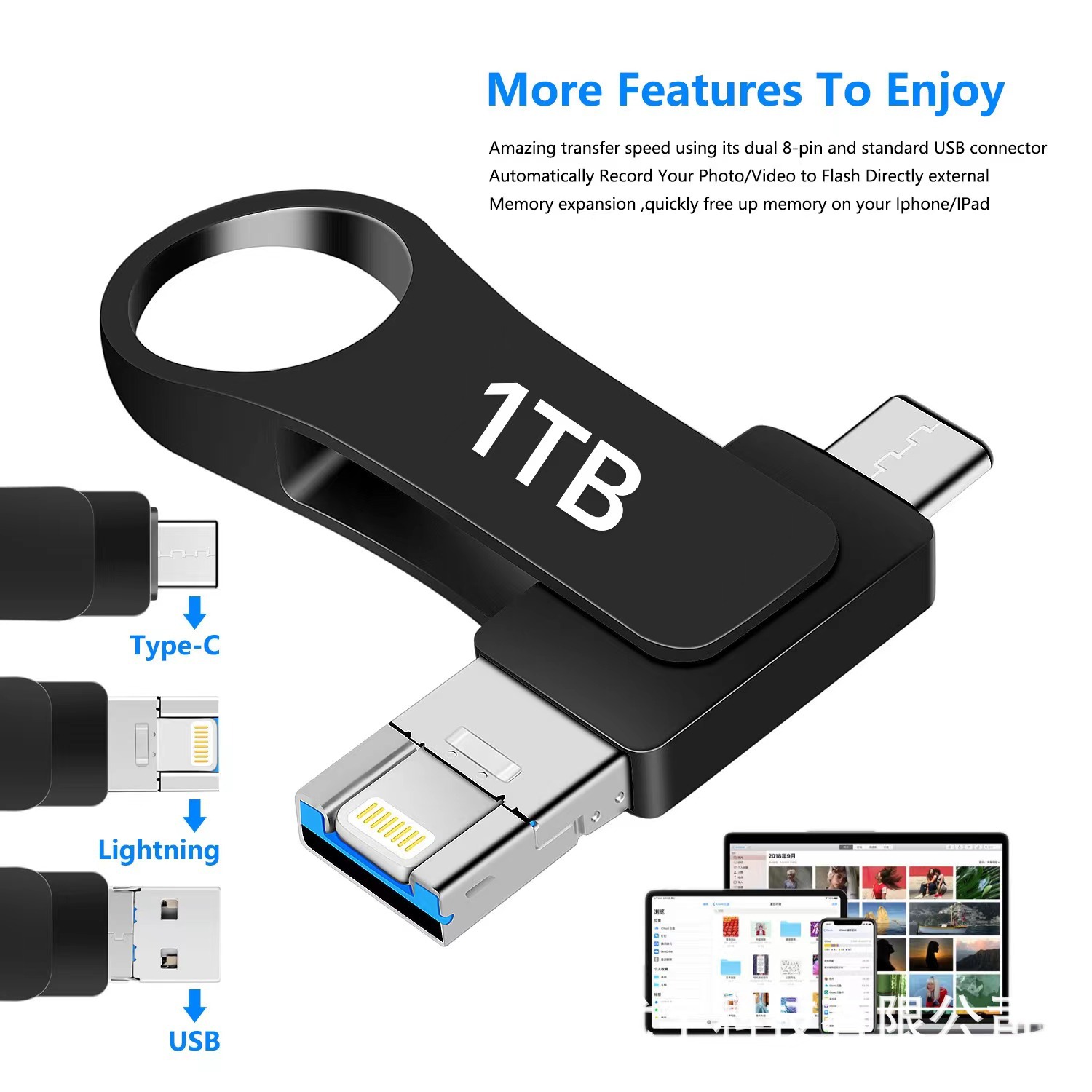 跨境新款USB3.0萍果电脑安卓Type-C手机U盘128gb旋转u盘1TB 2TB