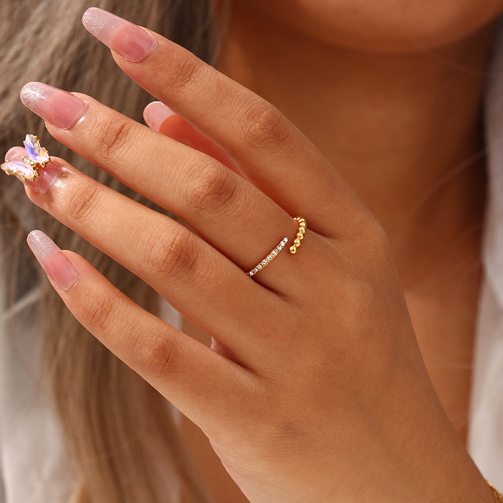 Fashion Round Stainless Steel Plating Inlay Zircon Open Ring 1 Piece