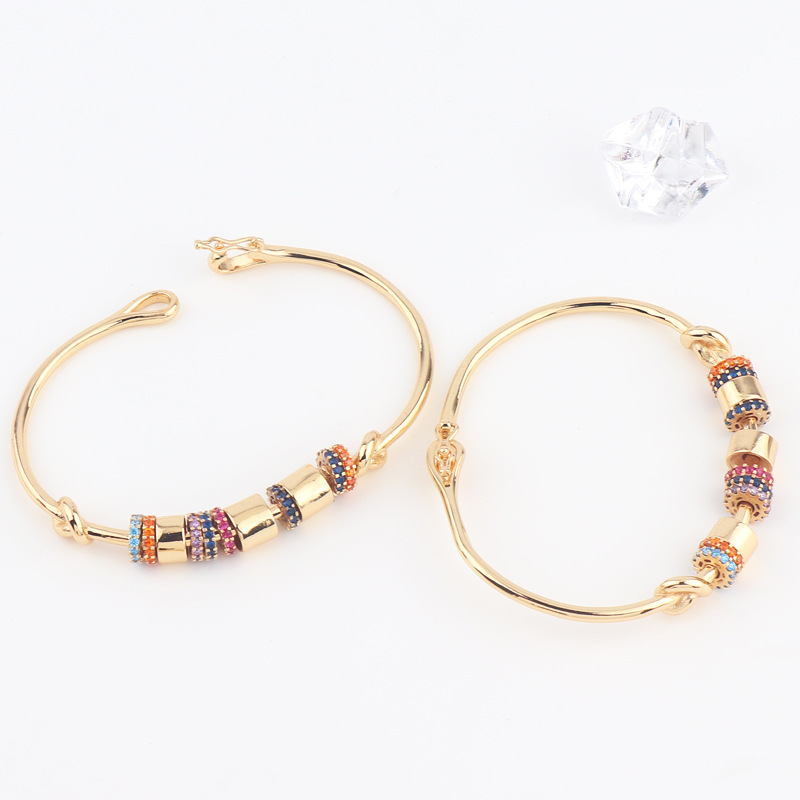 Fashion Geometric Copper Bangle Plating Artificial Gemstones Copper Bracelets