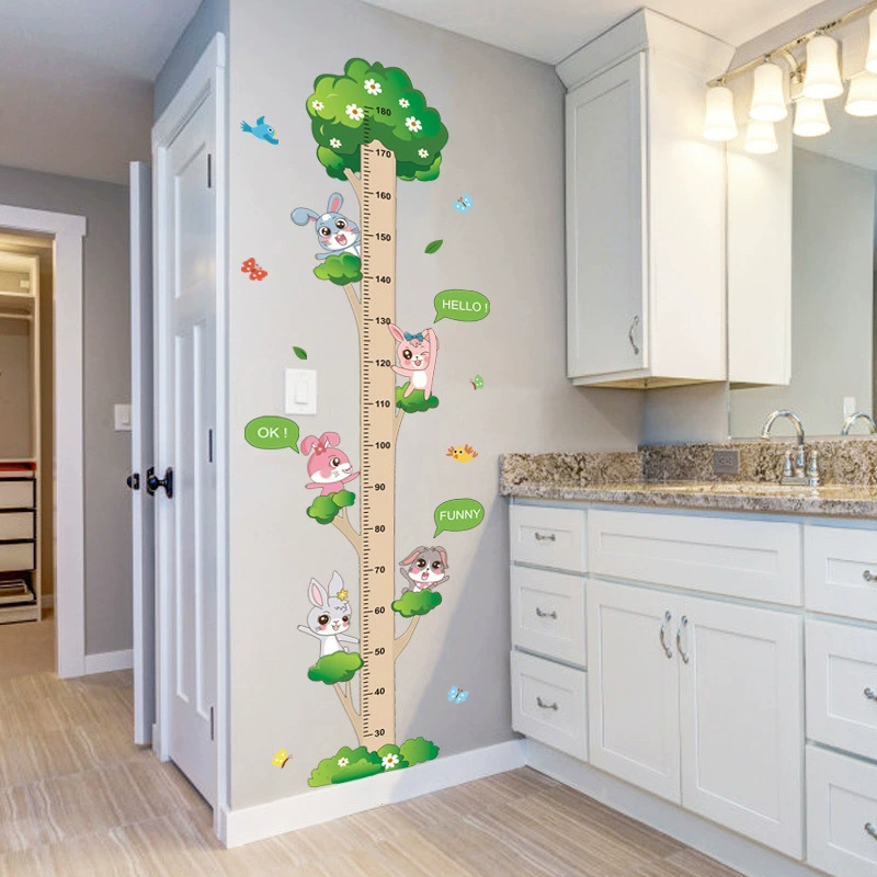 Детские наклейки для измерения роста, гостиная, детская комната, декоративные наклейки на стену с мультяшными животными, детские самоклеящиеся наклейки