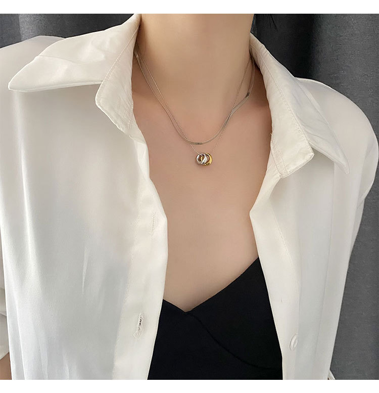 Titanium Steel Inlay Material Vacuum Plating Real Gold Plated 18K Silver Round 304 Stainless Steel Simple Style Waterproof Non Tarnish Titanium Pendant Necklace