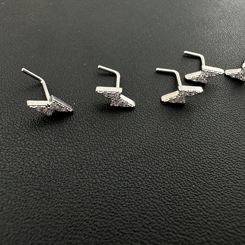 Diamond-Encrusted Lightning L Rod Nose Stud European And American Hot Girl 20G Hot-Selling Cross-Border Wholesale_voghion.com