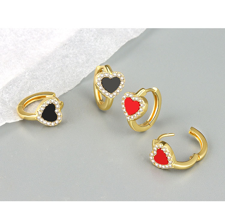 Simple Style Heart Shape Copper Inlay Rhinestones Ear Studs 1 Pair