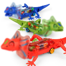 儿童电动透明齿轮蜥蜴灯光音乐仿真自动爬行动物模型玩具夜市批发