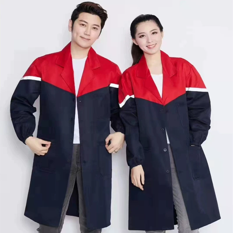 Синее пальто, охранная одежда, рабочая одежда, мужская и женская длинная ручка, износостойкая и грязеотталкивающая, пальто для пищевой мастерской.