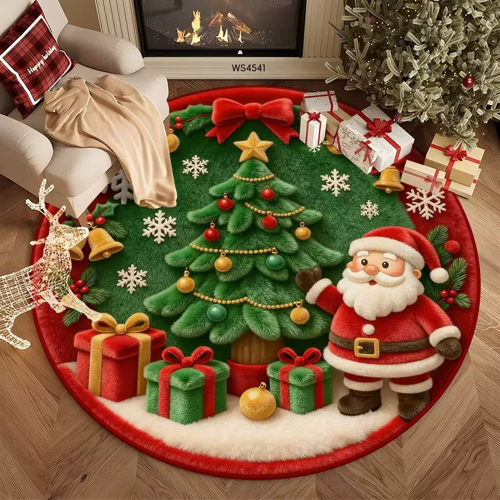 跨境圣诞节地毯客厅圆形高级感卧室节日氛围装饰圣诞树地垫批发