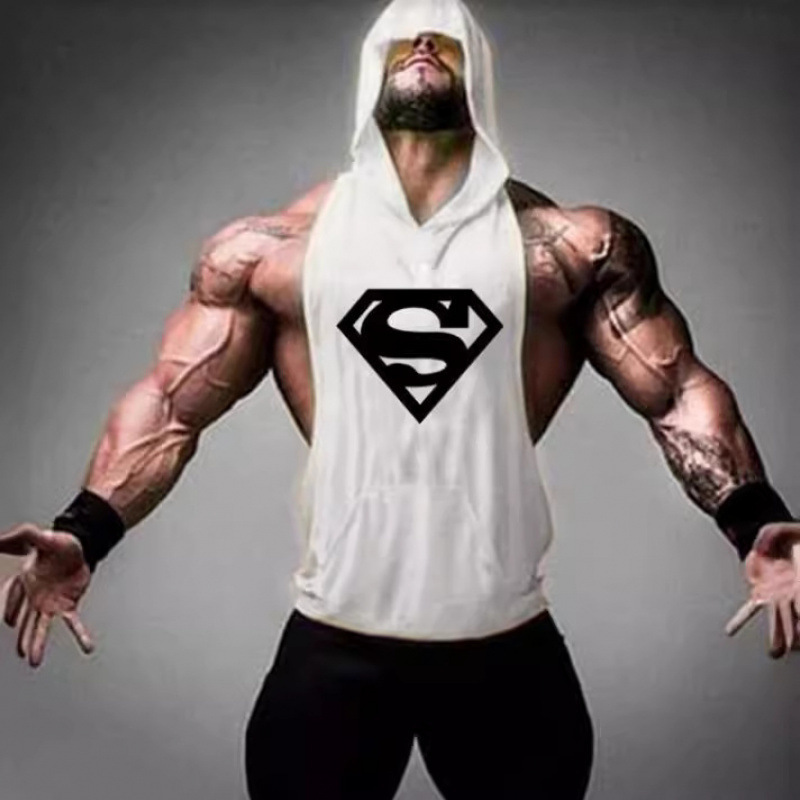 Foreign Trade Deep-Dive Bodybuilding Superhero Fitness Hooded Vest Trendy Men's Summer Hooded Gym Vest Foreign Trade Deep-Dive Bodybuilding Superhero Fitness Hooded Vest Trendy Men's Summer Hooded Gym Vest