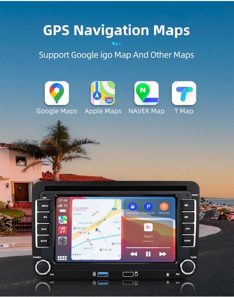 Suitable for Volkswagen, Skoda, and Seat 2Usb Models, Universal Car Central Control Large Screen Navigation, Reversing Image, and Radio