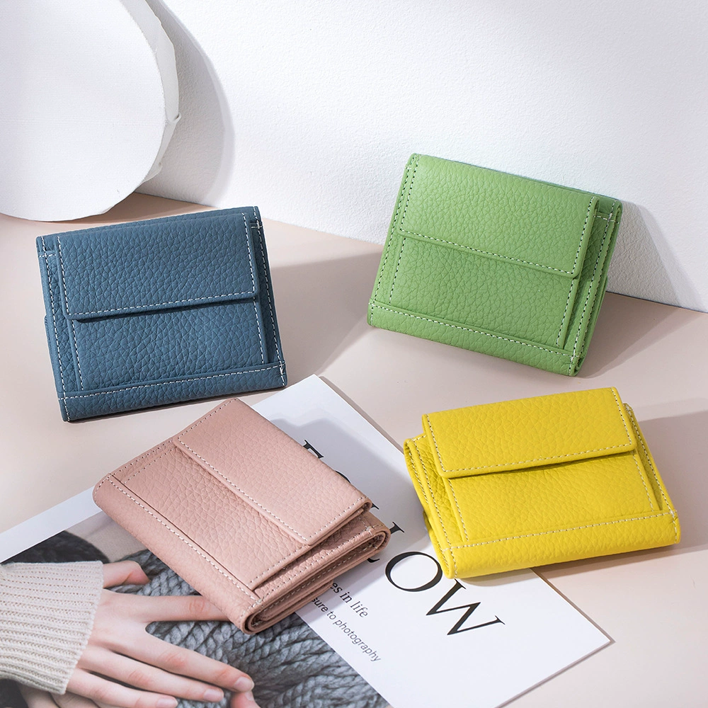 Small design short wallet, fashionable Japanese shoulder bag, card holder, genuine leather