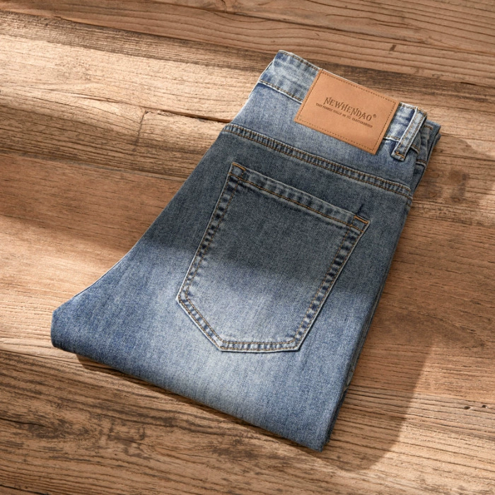 Осенняя тенденция эластичных джинсов для отдыха, slim fit, свободный прямой крой