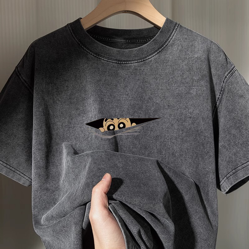 Men's Washed Short-Sleeved T-Shirt American Retro Distressed Half-Sleeved Shirt Ins Summer New Trendyy Versatile Loose Top