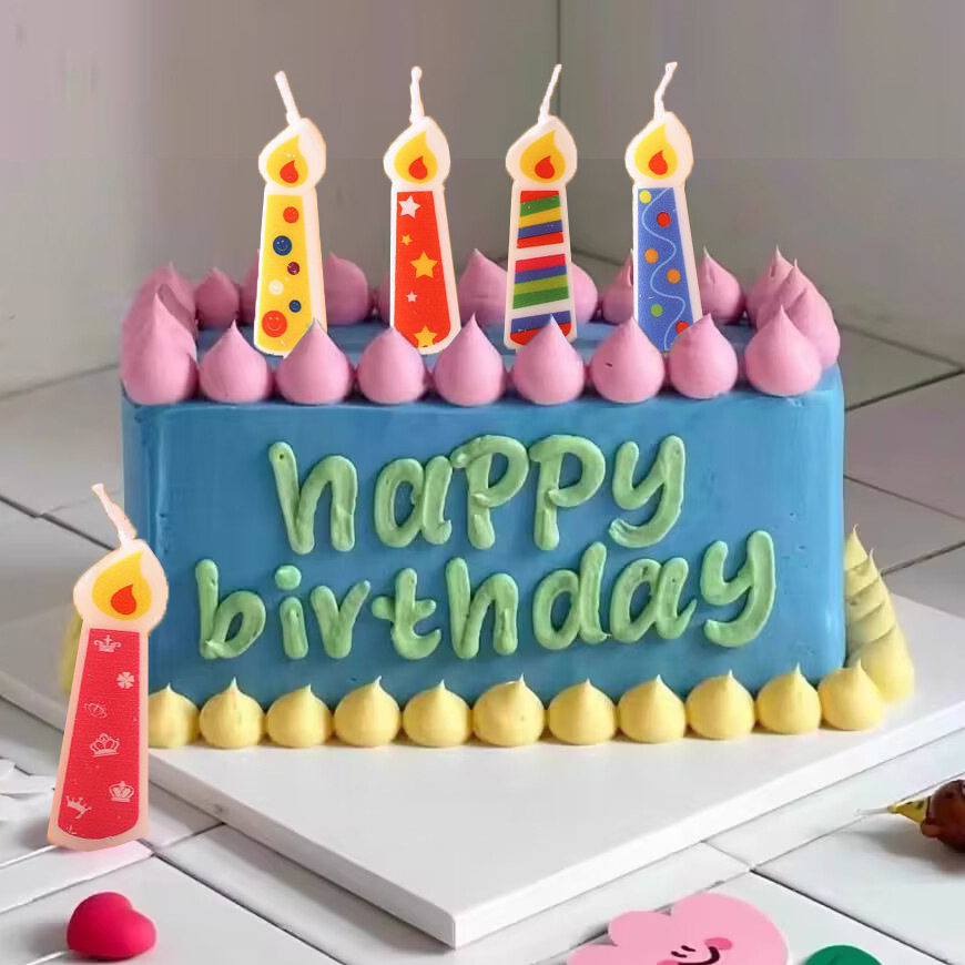 小紅書同款彩色蠟燭生日派對蛋糕創意裝飾彩色兒童烘焙裝飾插件