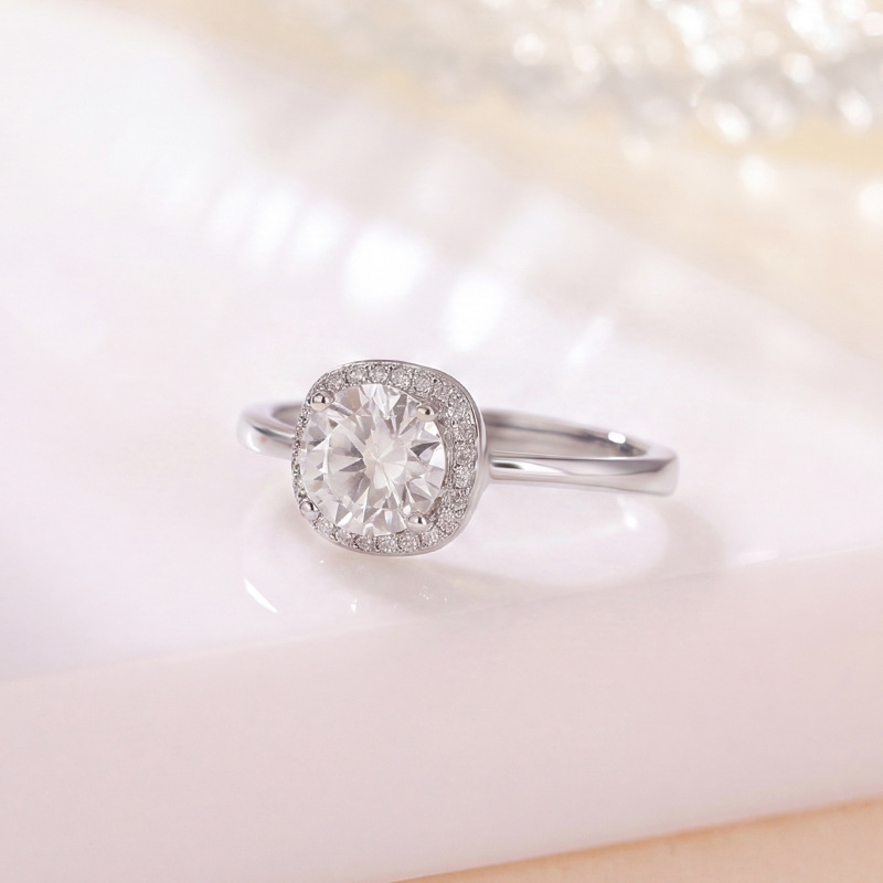 Nhẫn bạc S925 đính đá Moissanite hình vuông nhỏ phong cách tối giản thời trang — Một mảnh