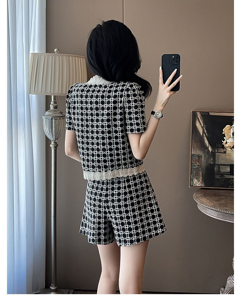 Bộ quần short nữ mùa hè phong cách tiểu hương phong 2 món — Trang phục màu đen chi tiết 12
