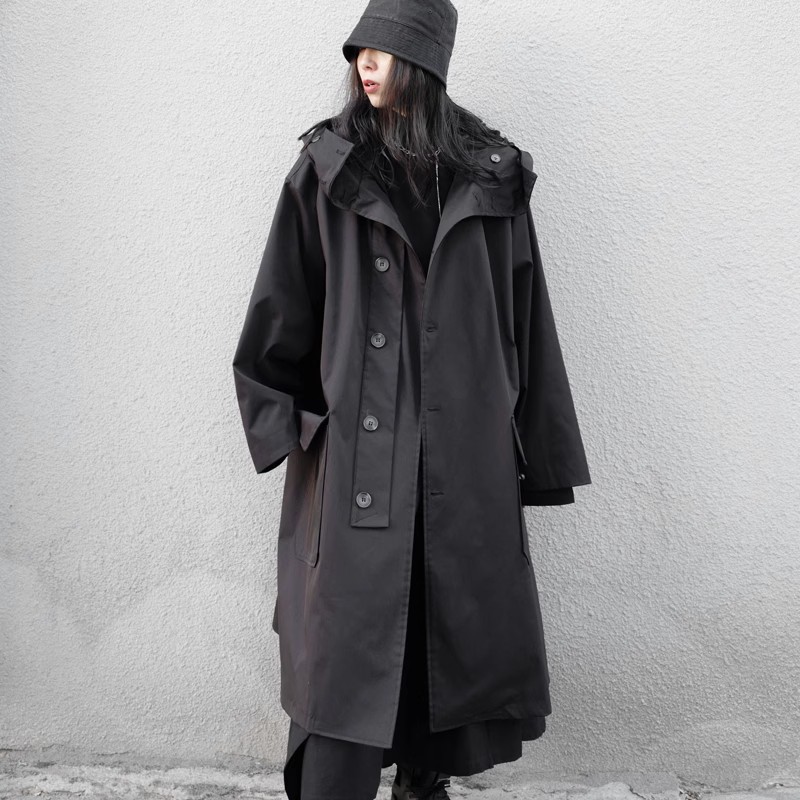 Japanese style dark design sense Yamamoto hooded windbreaker Women's Mid-length loose all-Match Factory direct one-piece delivery