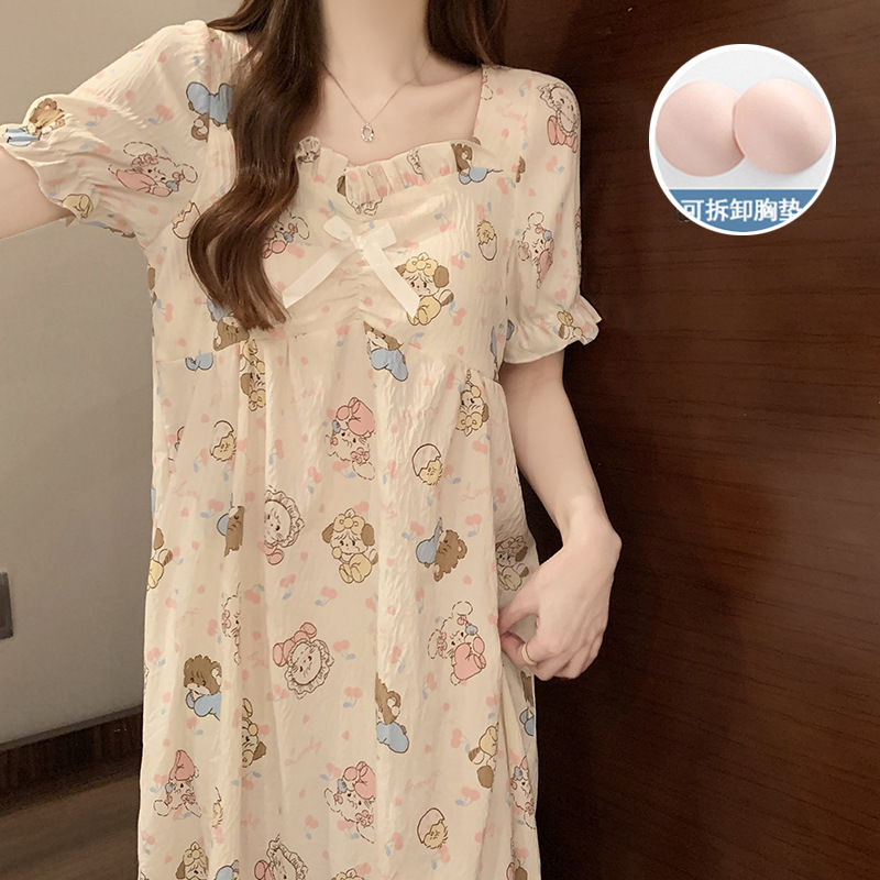 2025 nuevo mikko con cojín de pecho pijama de verano mujer nubes de algodón de manga corta japonesa inns lindos pijamas ropa para el hogar