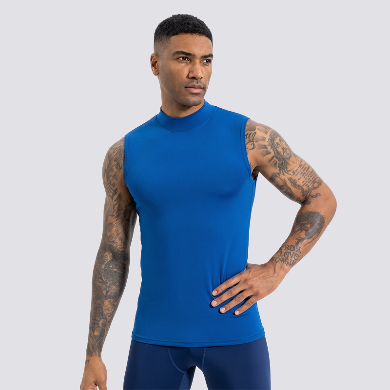 Hombre respirante chaleco de secado rápido cuello vertical ropa de fitness ajustada atletismo correr camiseta deportiva sin mangas verano