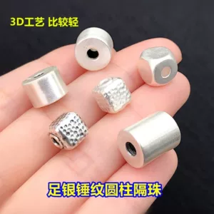s999 pure silver hammered square cylindrical spacer beads, crystal beads, decorative beads for handmade DIY accessories like braided bracelets and necklaces