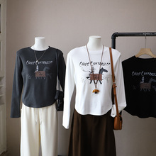 [比正]2025冬装新款韩版圆领卡通显瘦百搭休闲加绒打底T恤女5421