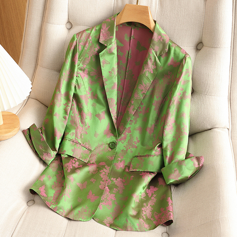 Silk Spring Jacket 2026 New Small Blazer Niche Original Design Women's Silk Suit