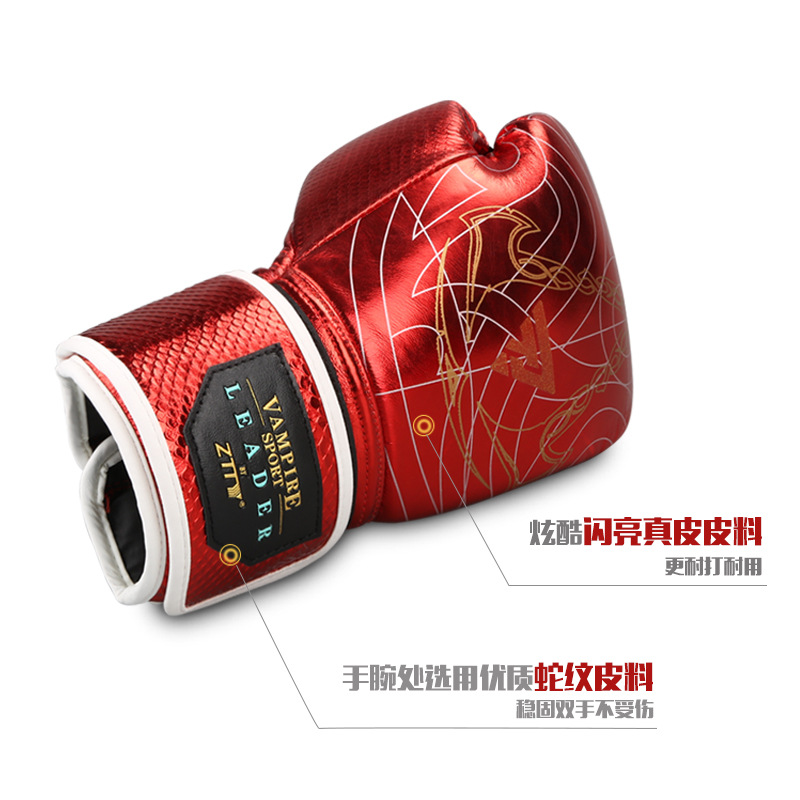 ZTTY guantes de boxeo de cuero brillante Correa Sanda lucha adulto masculino y femenino entrenamiento profesional guantes de boxeo tailandés fábrica al por mayor
