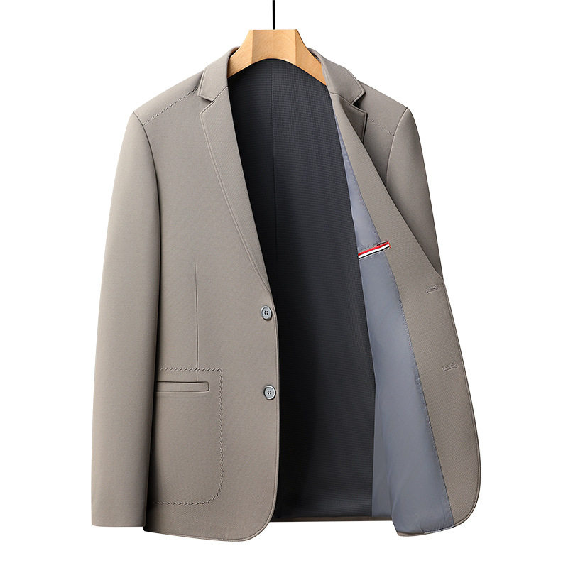 Áo vest nam dài tay màu trơn, chất liệu nylon co giãn không cần là, dáng ôm, kiểu mới mùa xuân thu — Màu be, Màu camel, Màu đen