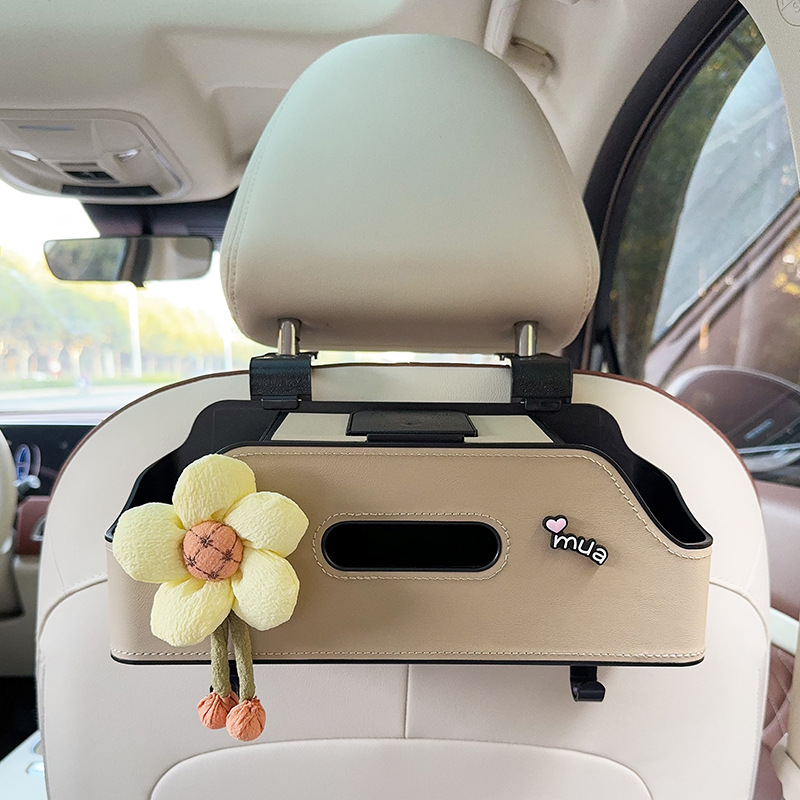 Seat Back Hook Rack – Qìchē Car storage bag/box - beige-cream-yellow-sunflower-multi-function-seat-back-storage-box