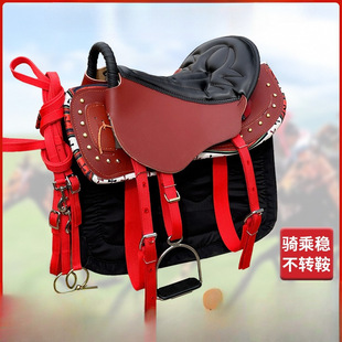 High-Quality Thickened New Armrest Pure Leather Saddle Complete Set, Full Cowhide Saddle Horse Gear Riding Saddle