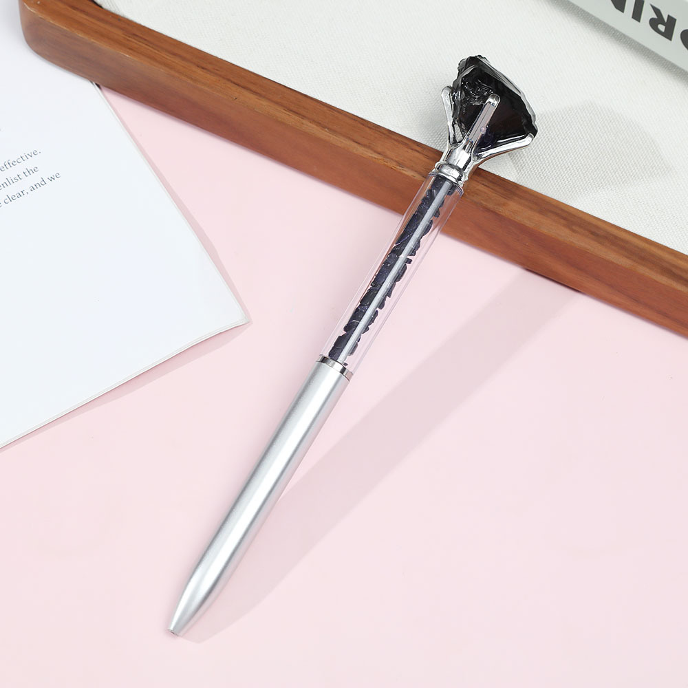 Estudiantes de escritura de cristal natural piedra crudo lápiz de escritura papelería arena flotante lápiz de bola de alta calidad regalos publicidad lápiz de firma