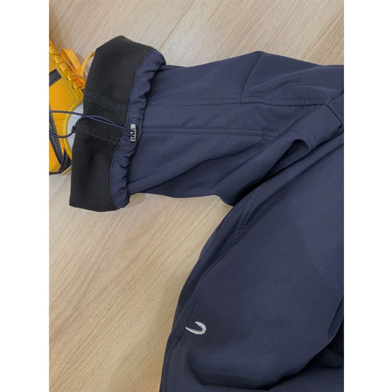 Good quality fleece-lined American retro navy blue high waist casual pants women loose Harajuku style lovers pants a generation of hair