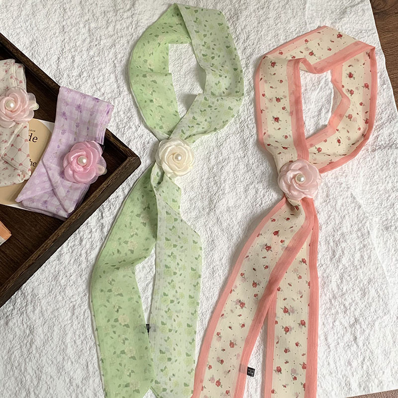 Bufanda de seda, bufanda pequeña de moda de alta gama, flor de todo fósforo, clip tridimensional, decoración de flores, serpentín, diadema