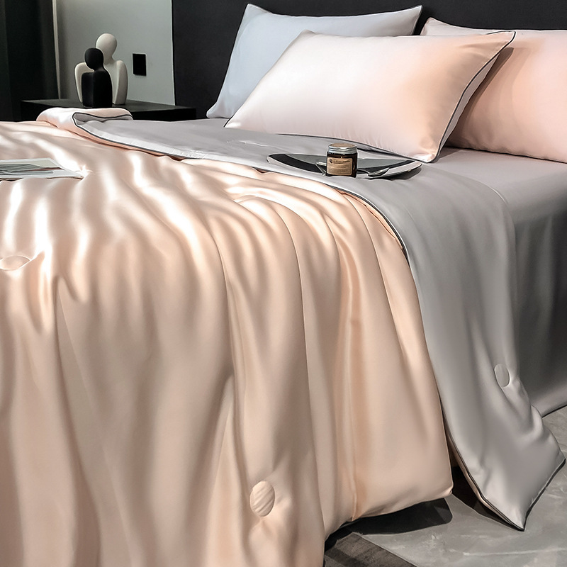 Set of 4 Tencel Summer Cooling Sheets with Plain Color Lyocell Cool-Feeling Summer Covers, Machine Washable Air Conditioning Blankets, Thin Blanket Core