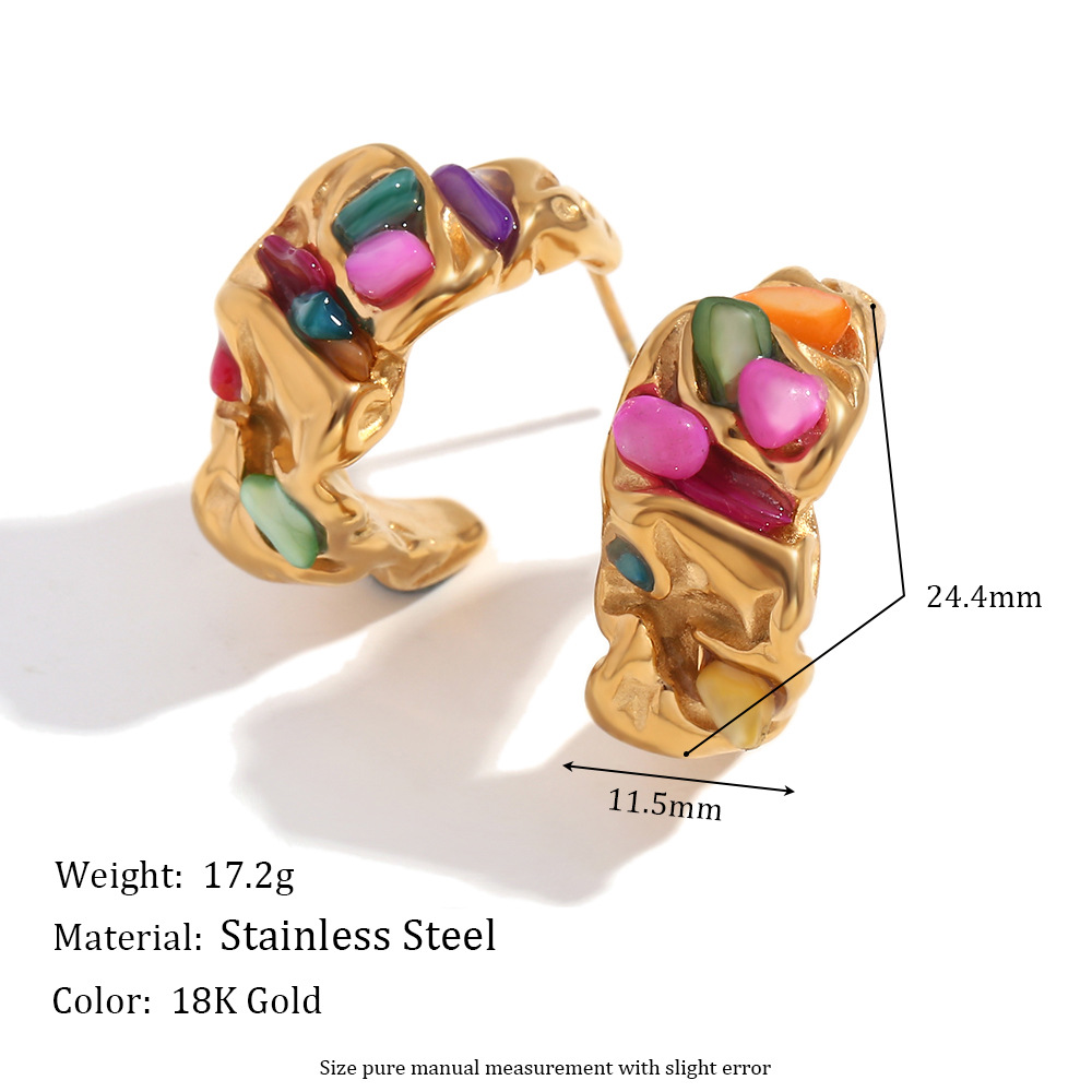 Stainless Steel Pleated Clay Stone Colored Earrings