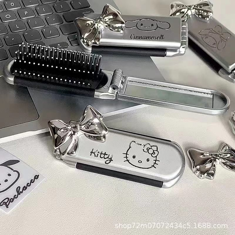 Nueva lindo Sanrio plegable perro Pacha Hello Kitty estudiante portátil espejo cosmético cojín de aire peine