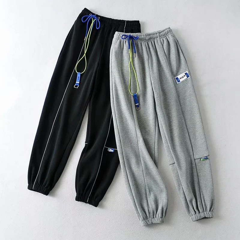 Pantalones deportivos informales con cordones y cintura elástica reflectante NSHS38255