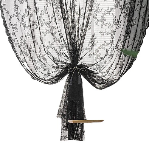 Cross-border dropshipping Korean-style black wave lace curtain for living room, bedroom, balcony, light-proof window curtain partition curtain set