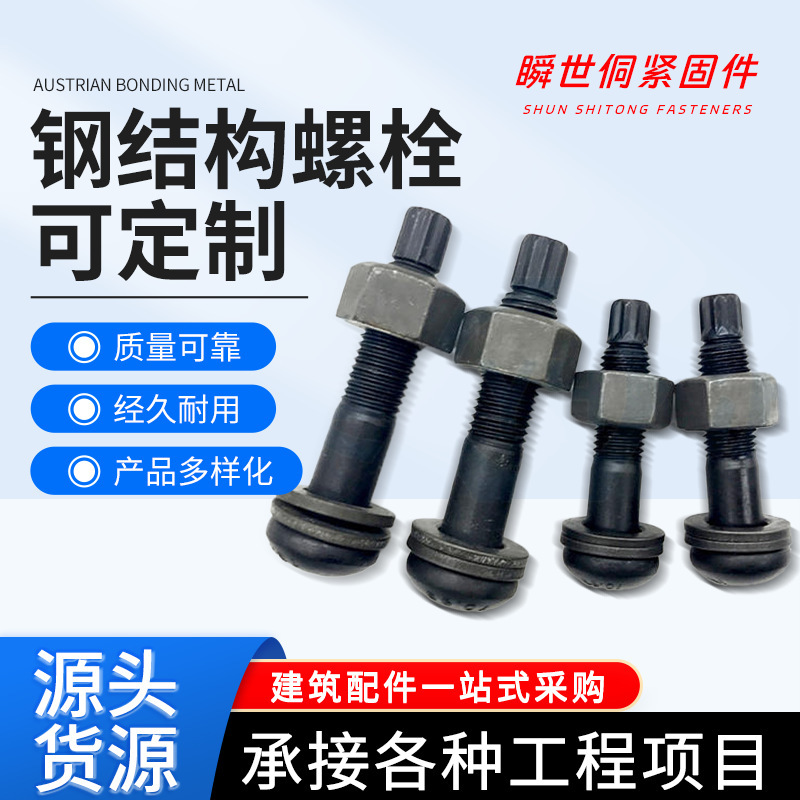 鋼構造用大型六角ボルト、高強度グレード10.9、M24炭素鋼酸化黒色ネジとナット、メーカーによるカスタマイズ|undefined
