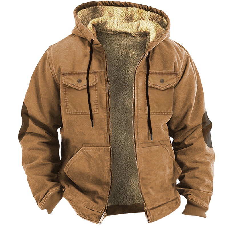 2023 transfronteriza europea y americana patrón de color sólido impresión 3D Impresión digital suéter con capucha forro marrón bolsillo algodón