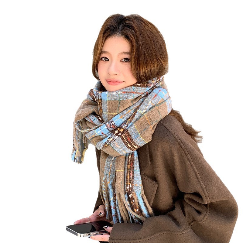25小红书爆款韩系保暖围巾高级感女生甜美可爱仿羊绒百搭格子围脖|undefined