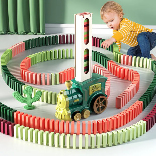 Cross-border Net red electric Domino small train automatically put Building Blocks Children's sound and light educational toy car