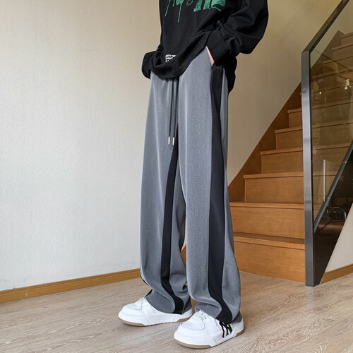 Summer thin loose drop-leg straight-leg face mask pants for men, trendy brand striped casual pants for men, dropshipping