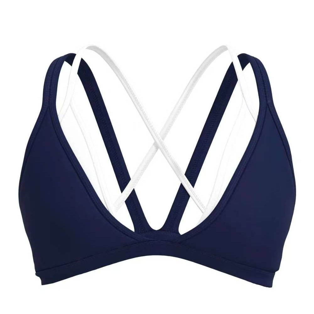 Cross-border damas correa de hombro de doble capa de contraste de color V-collar cruzado de espalda ropa interior deportiva de soporte alto cinturón de pecho bra