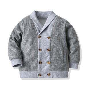Foreign trade children's clothing autumn and winter New boys' gray V-neck girl's coat children's cross-border outer wear double-breasted top